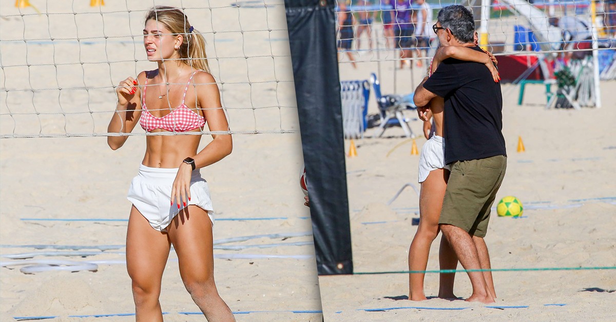 Filha de Eduardo Moscovis comemora aniversário jogando futevôlei e recebe apoio do ator