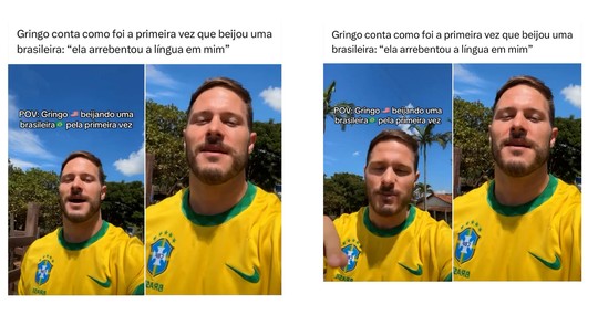 Americano viraliza com vídeo em que fala da primeira vez que beijou brasileira: 'Arrebentou a língua em mim' - Programa: Gshow - Viralizou 