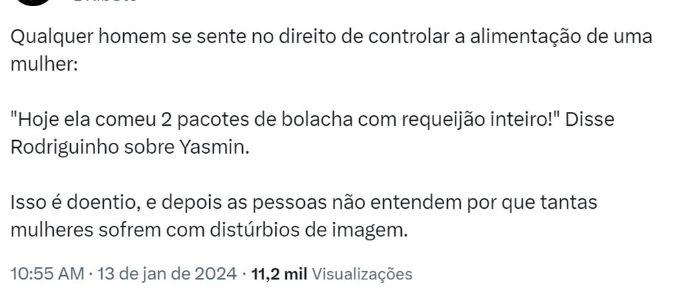 Internautas reagem a conversa sobre corpo de Yasmin Brunet — Foto: Reprodução/X