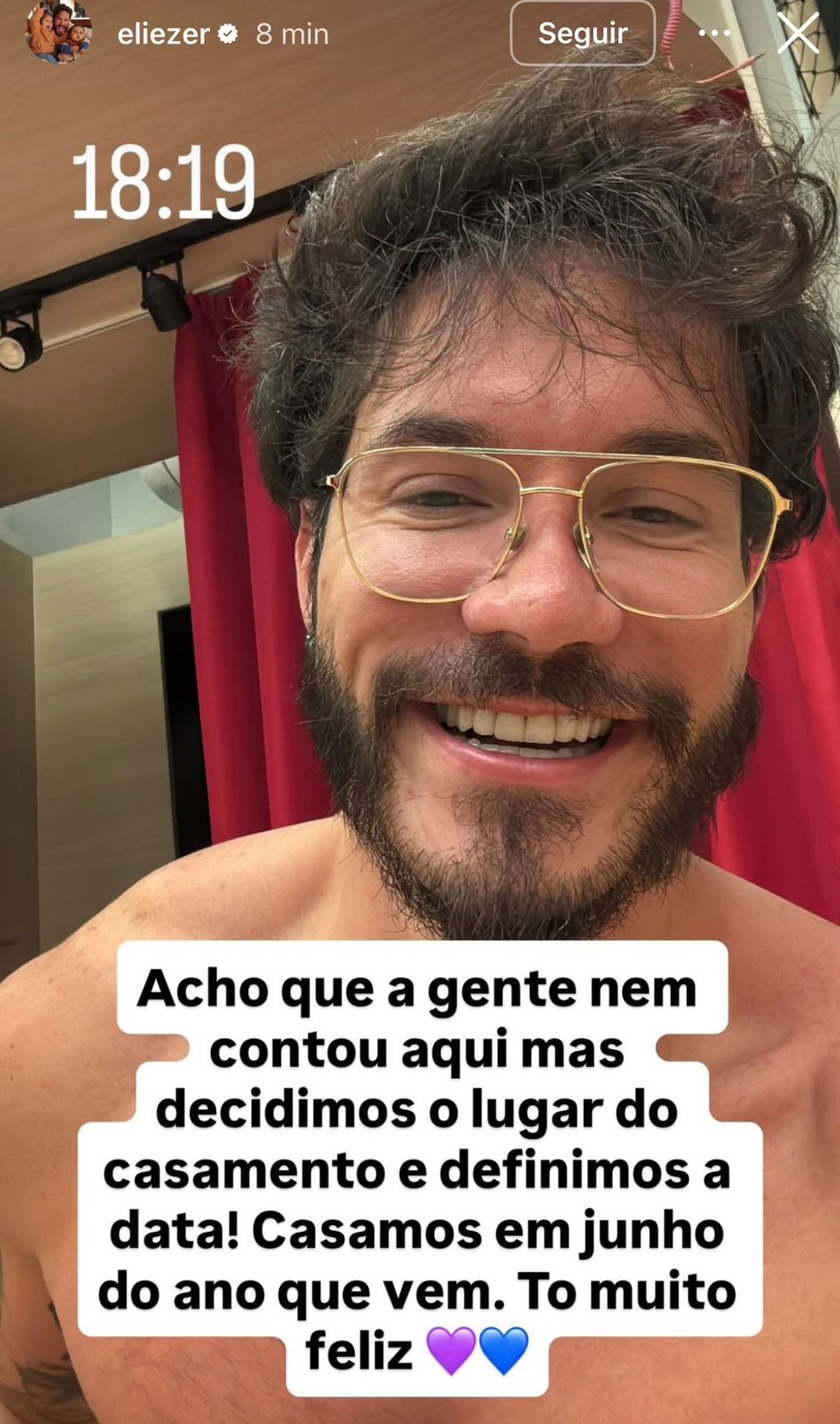 Storie de Eliezer no Instagram - Foto: Reprodução/ @eliezer