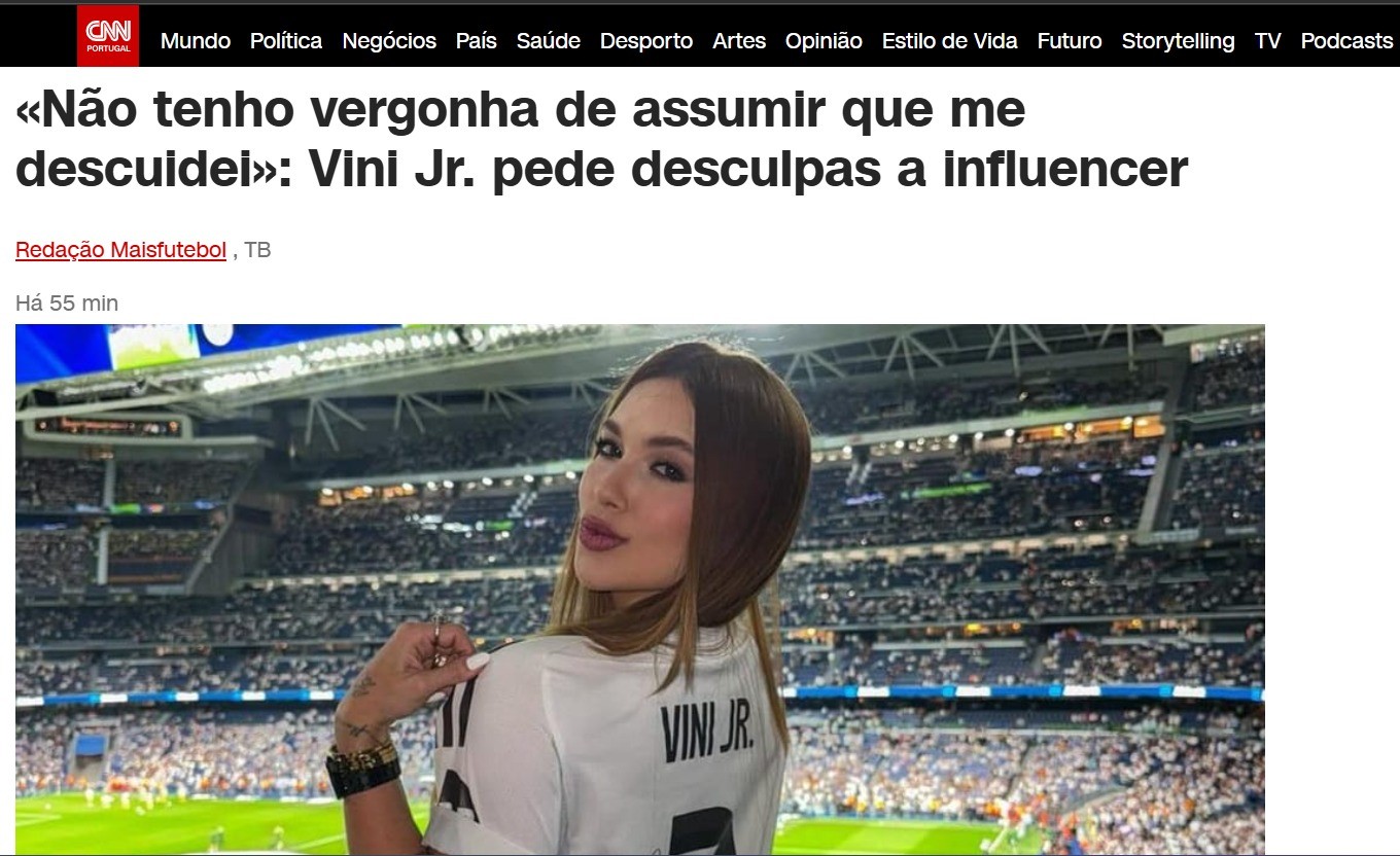 Pedido de desculpas de Vini Jr. a Virginia repercute na imprensa internacional