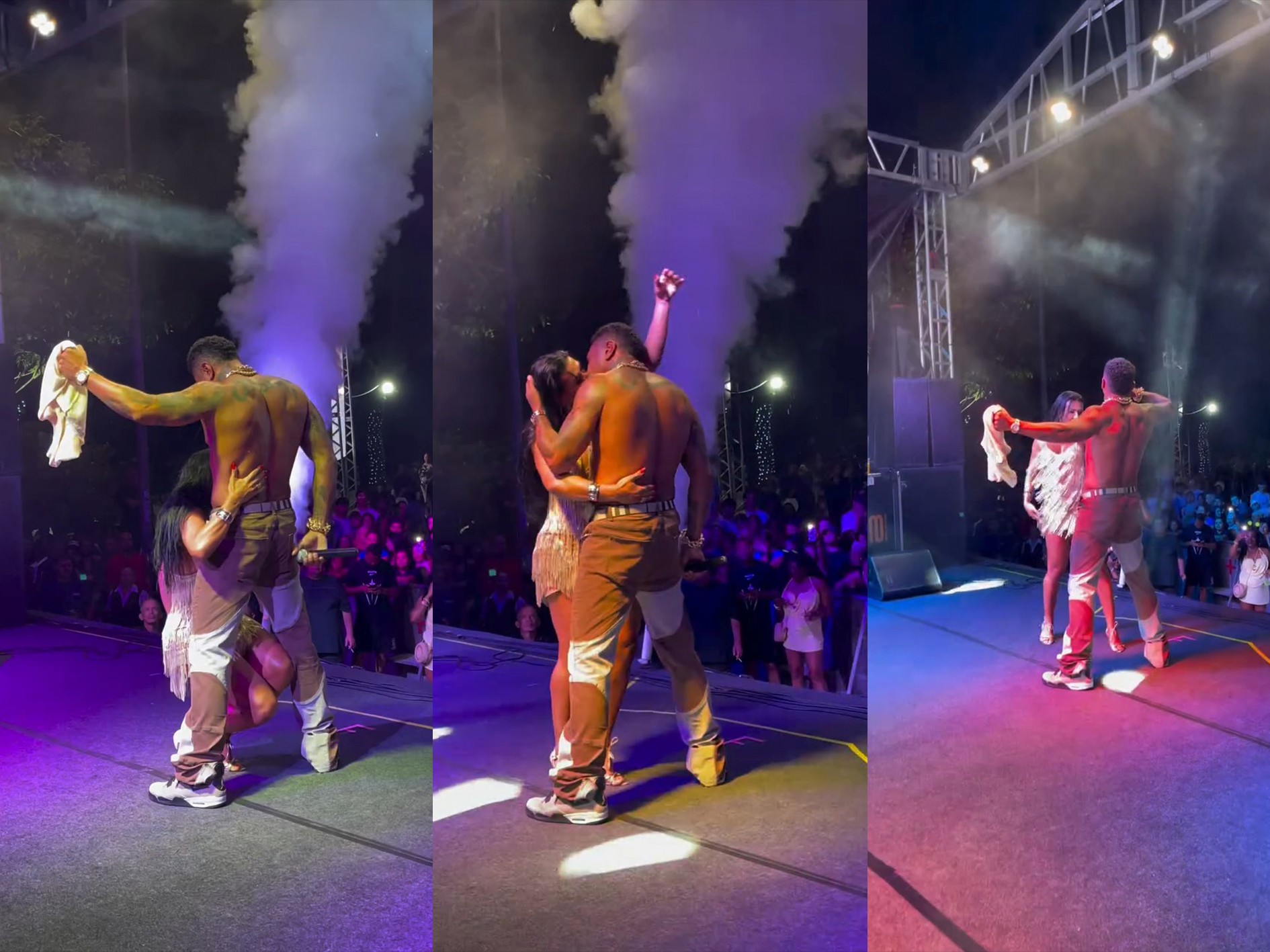 Naldo Benny e Mulher Moranguinho fazem coreografia ousada em show