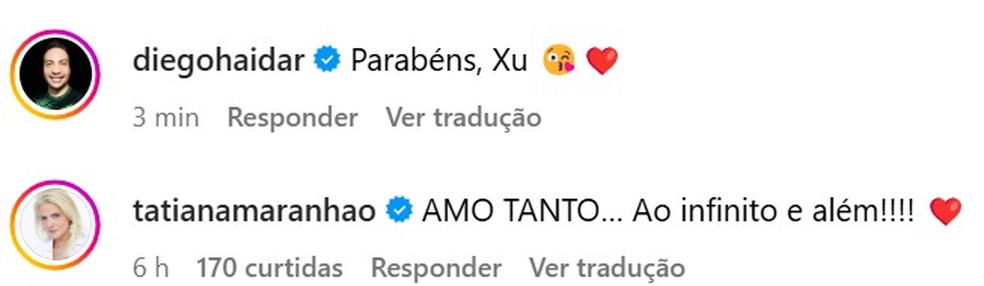 O repórter Diego Haidar e a ex-paquita Tati Maranhão parabenizaram Xuxa pelos 62 anos — Foto: Instagram