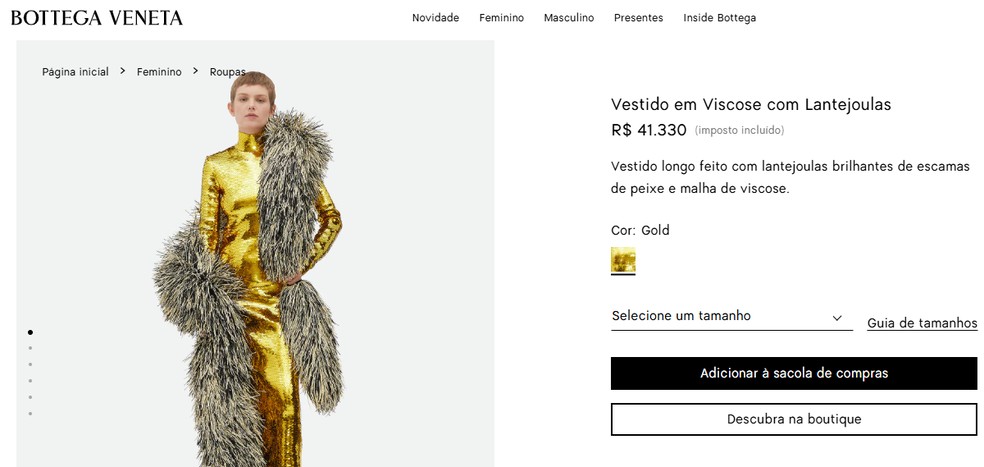 Vestido usado por Marina Ruy Barbosa — Foto: Reprodução/Bottega Veneta