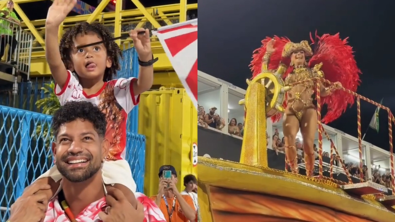 Viviane Araujo mostra ponto de vista do filho na Sapucaí: 'Admirando a rainha das rainhas'