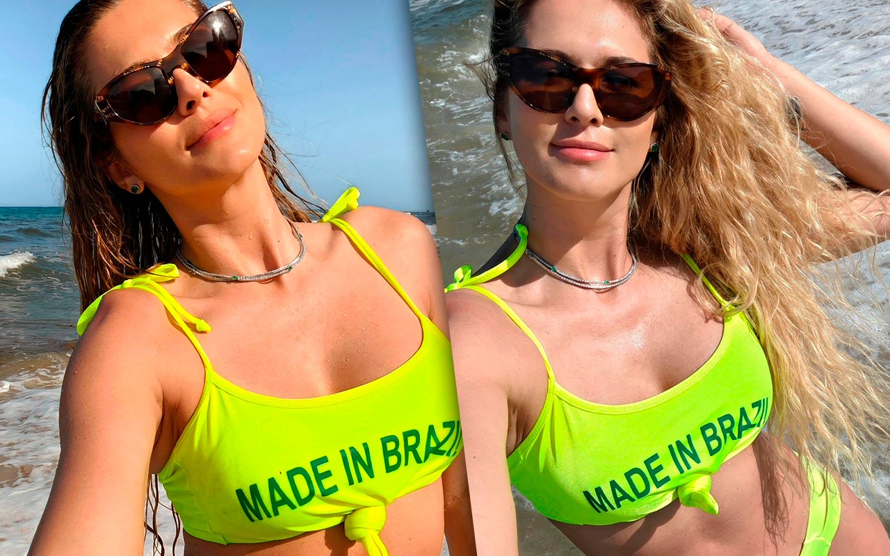 Lívia Andrade usa look em homenagem ao Brasil na praia de Miami; veja fotos