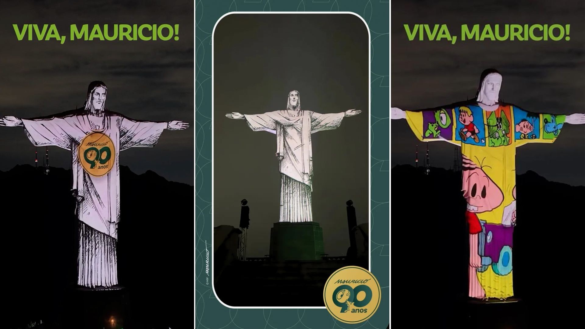 Mauricio de Sousa é homenageado com projeção no Cristo Redentor