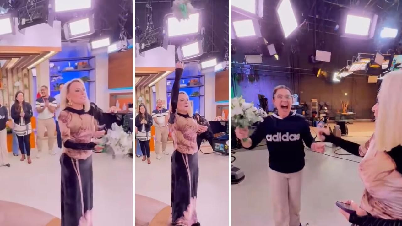 Após se casar em cerimônia intimista, Ana Maria Braga joga buquê para equipe do Mais Você