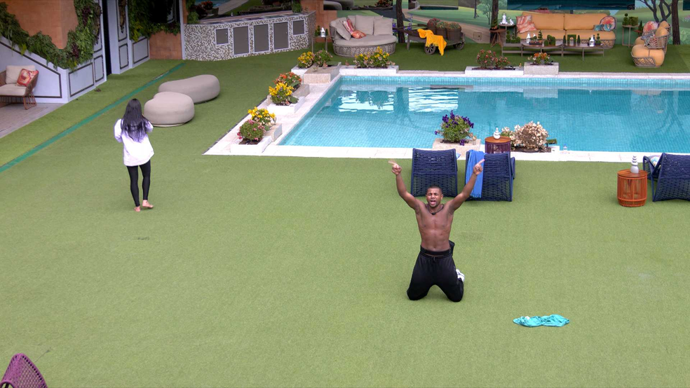 Davi comemora resultado na Prova do Finalista do BBB 24: 'Top 3' — Foto: Globo