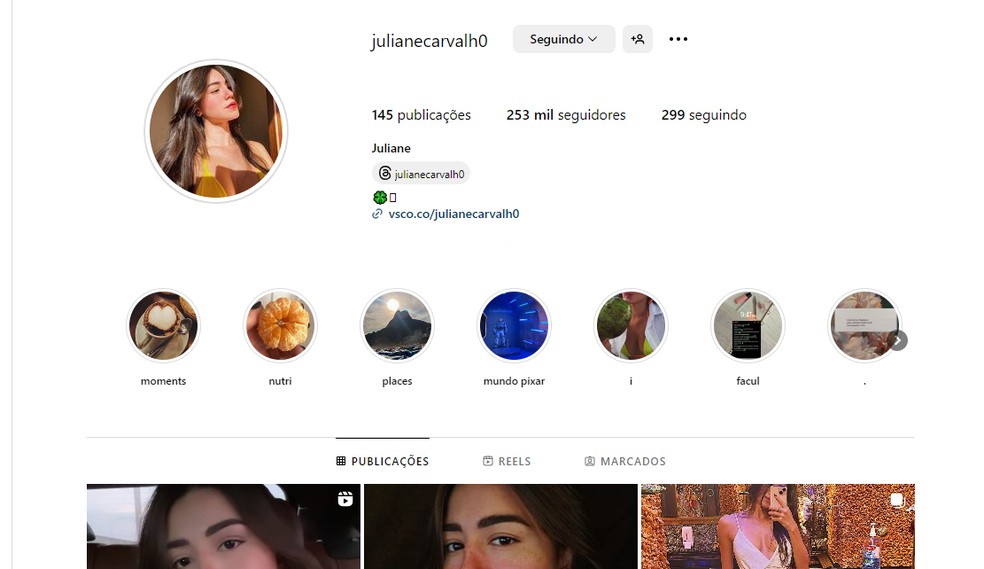 Perfil Juliane Caralho — Foto: Reprodução/Instagram