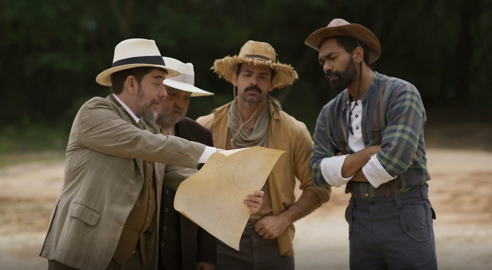 Geólogos e Januário serão surpreendidos pela chegada de Mirinho — Foto: Reprodução/TV Globo
