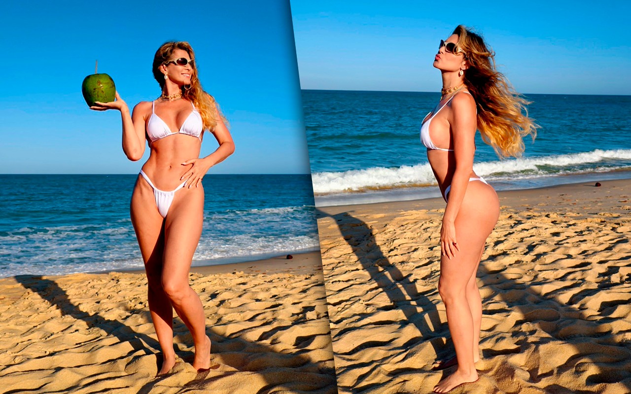 Na praia, Lívia Andrade celebra com biquíni todo branco: 'Já te amo, 2026'
