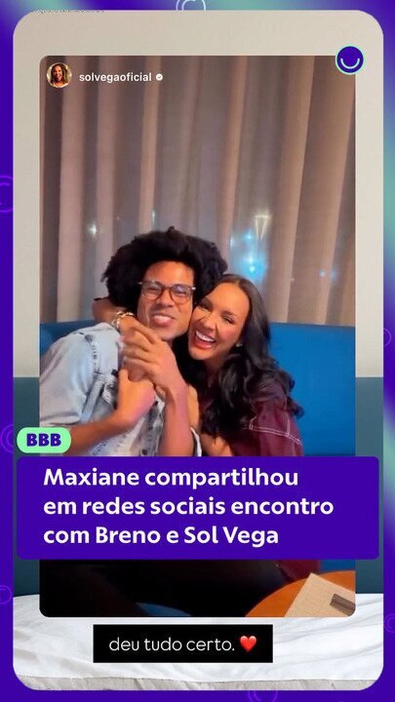 Maxiane compartilha encontro com Breno e Sol Vega depois do BBB 26: 'Só alegria'