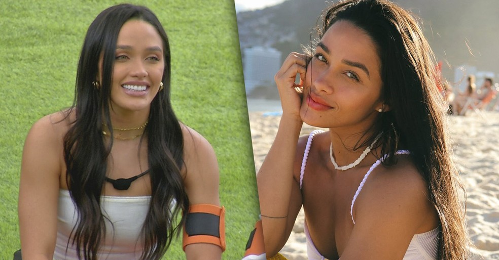 Antes e depois de Eva, do BBB 25 — Foto: Globo / Reprodução / Instagram