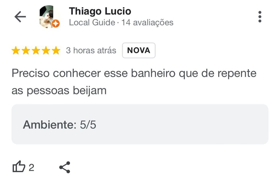Luísa Sonza e Chico Moedas: usuários deixam resenhas em suposto bar de traição — Foto: Reprodução/Google