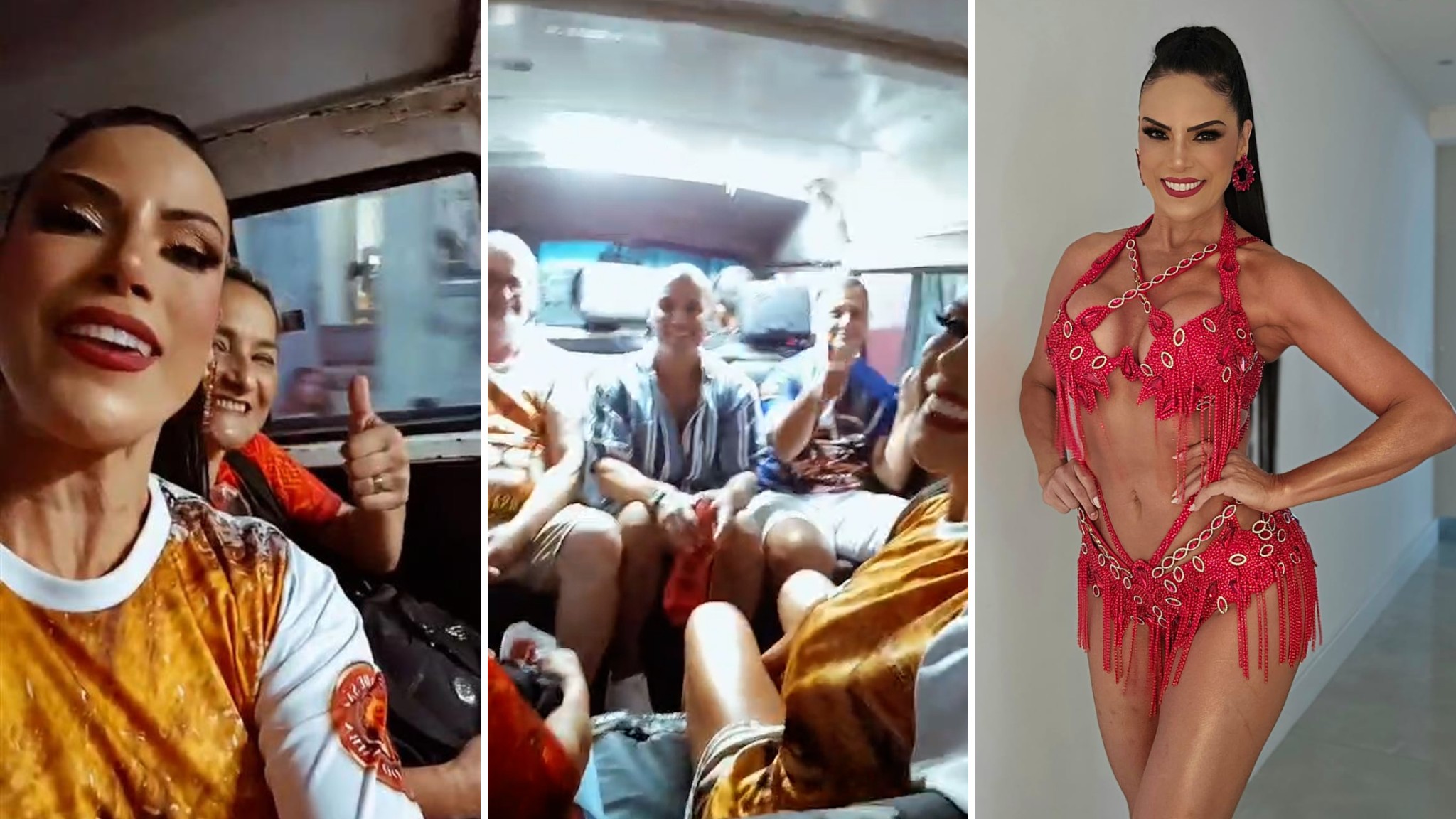 Rainha da Estácio de Sá vai de carona na kombi da comunidade para o primeiro ensaio de rua da escola