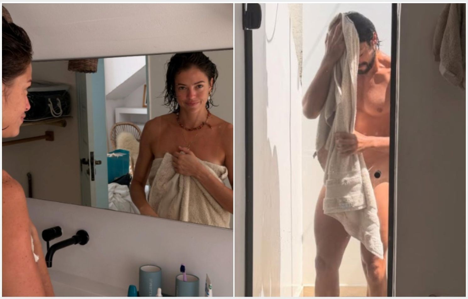 Agatha Moreira posta foto de Rodrigo Simas só de toalha