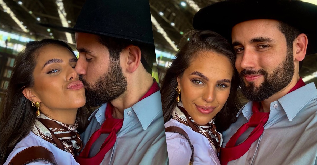 Ex-BBB Matteus Amaral posa coladinho com a namorada