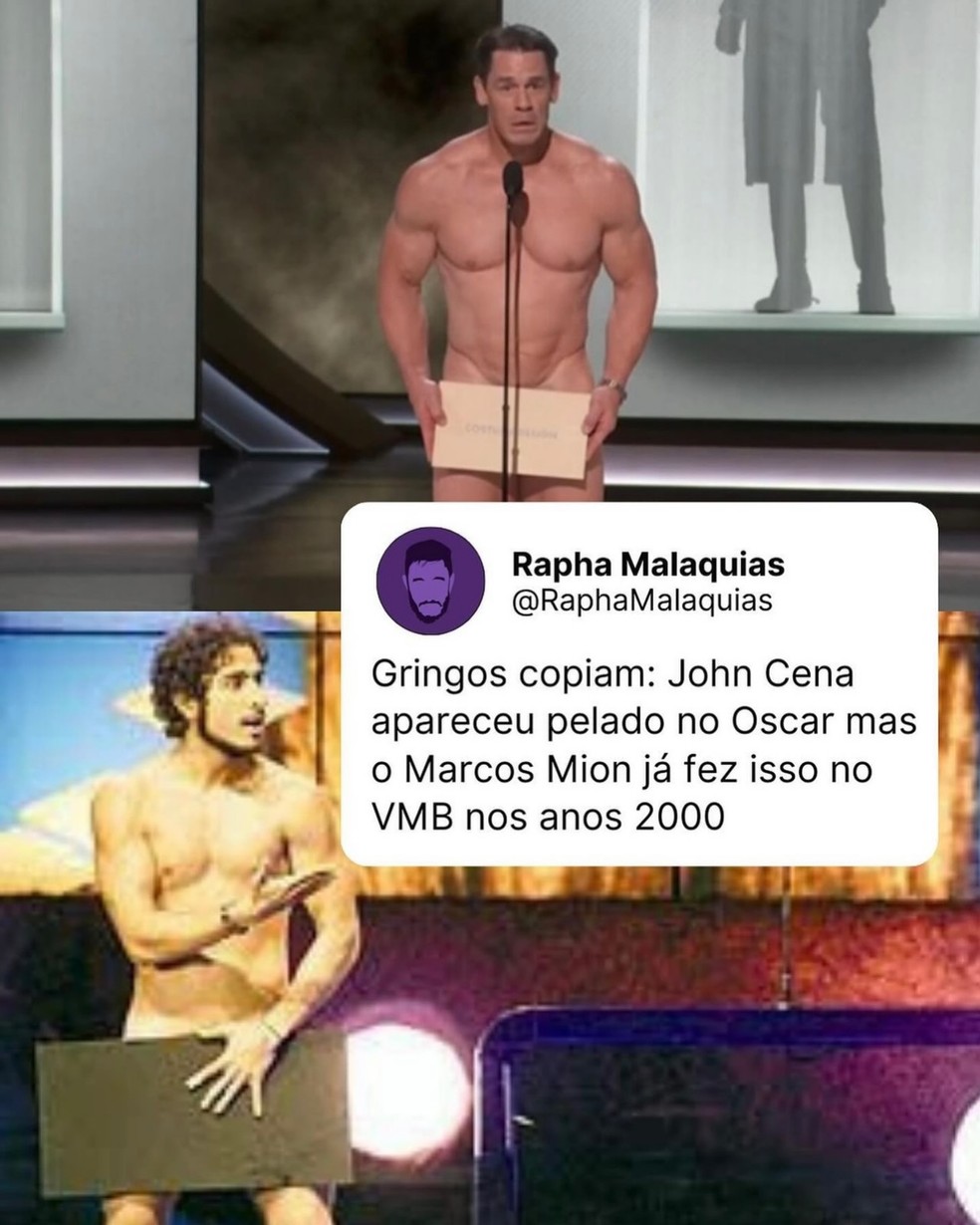 Marcos Mion no VMB e John Cena no Oscar 2024 — Foto: Instagram