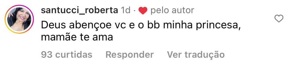 Mãe de Jheny Santucci deixou comentário para ela no Instagram — Foto: Instagram