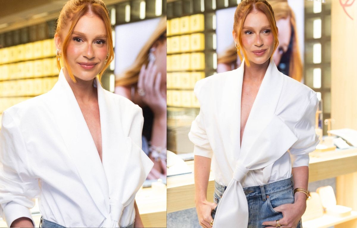 Marina Ruy Barbosa aposta em blusa com decote ao extremo e laço gigante para ir a evento