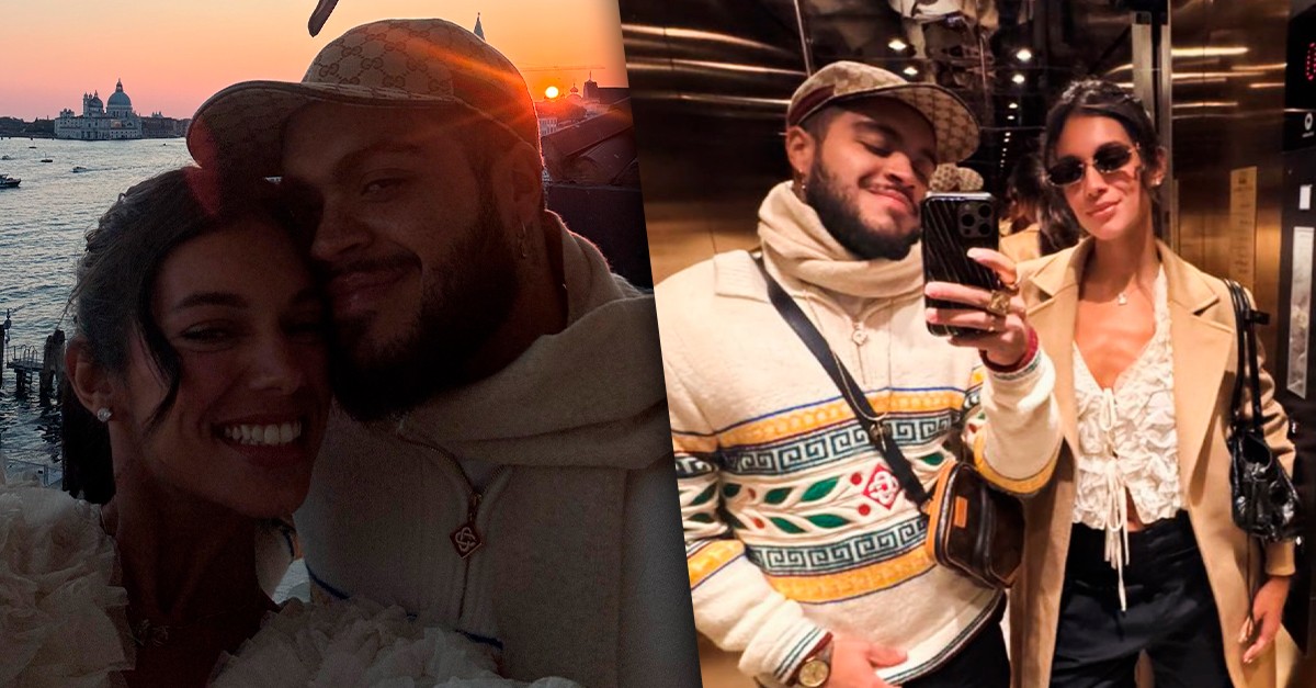 Alane Dias chega em Veneza e posa com Francisco Gil