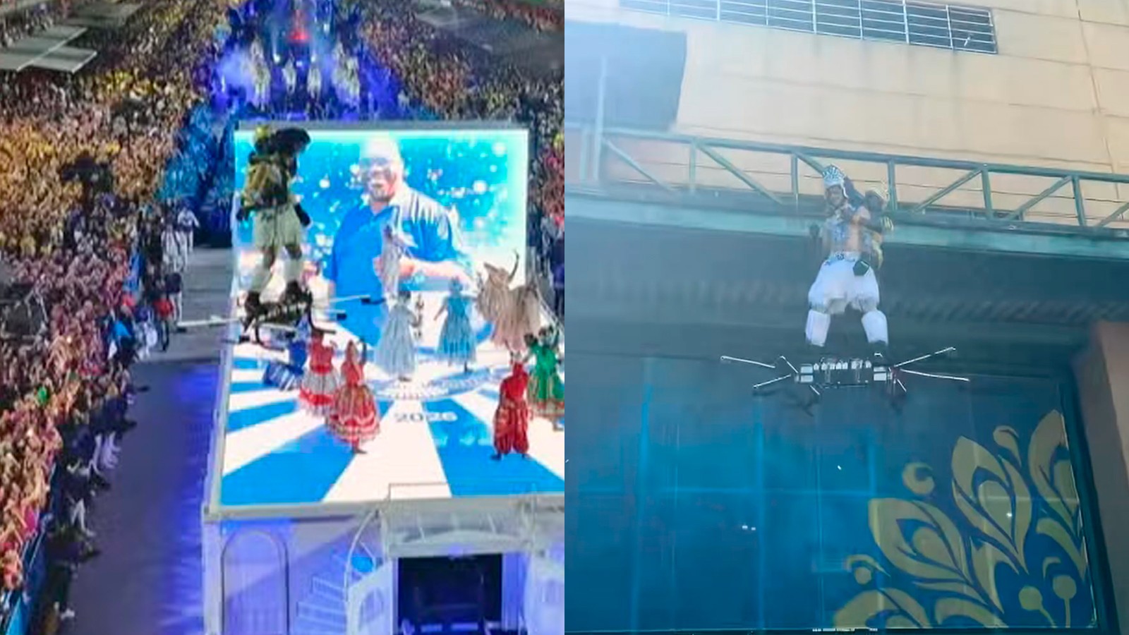 Veja detalhes do mega drone que fez homem voar na comissão de frente da Portela: 'Montamos bateria para recarregar'