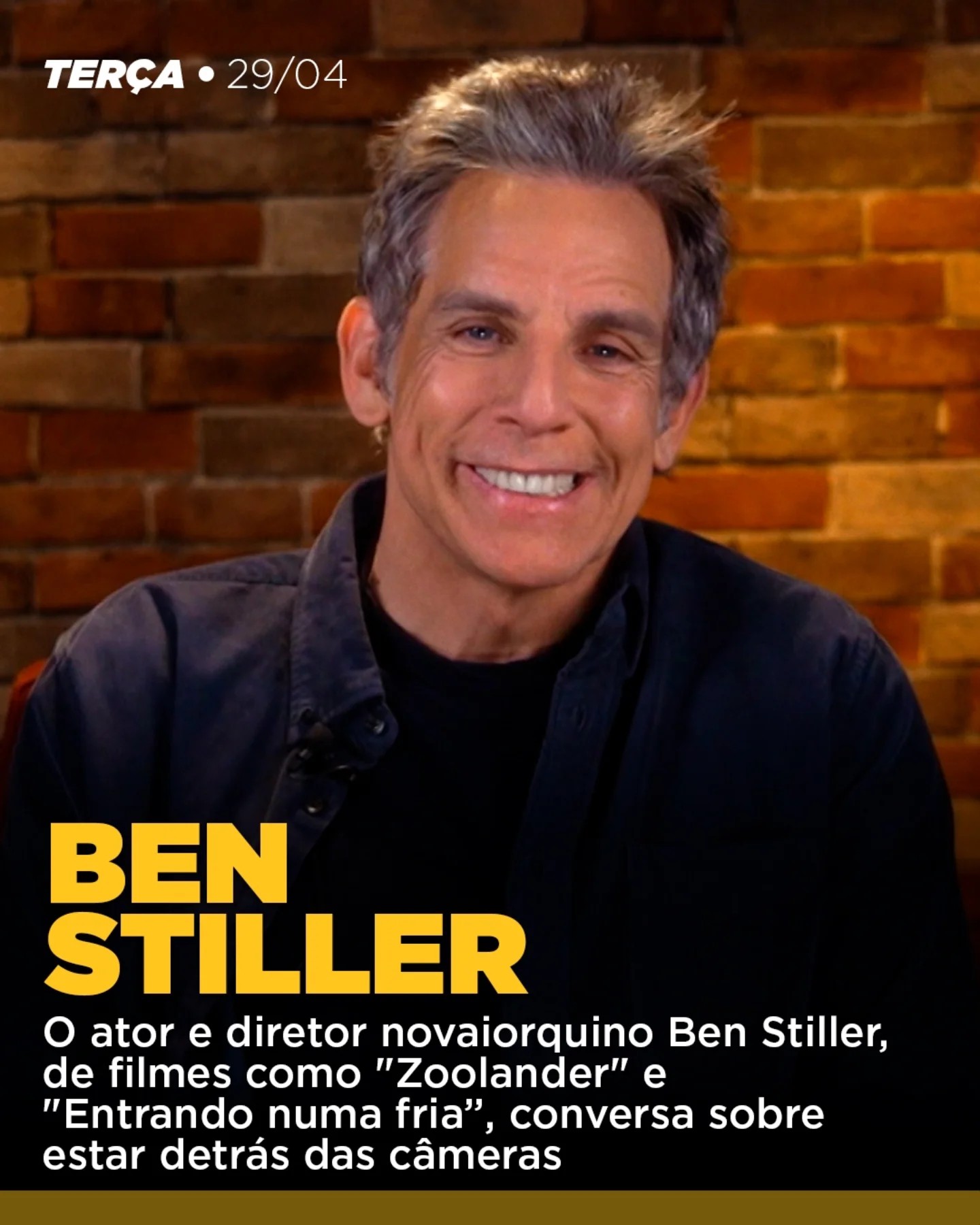 Programação da Globo hoje: terça, 29 de abril, tem Ben Stiller no Conversa com Bial