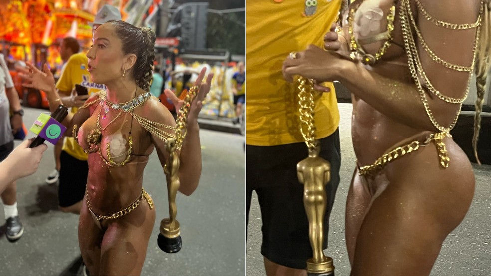 Mulher Melão aparece 'vestida de Oscar' — Foto: gshow