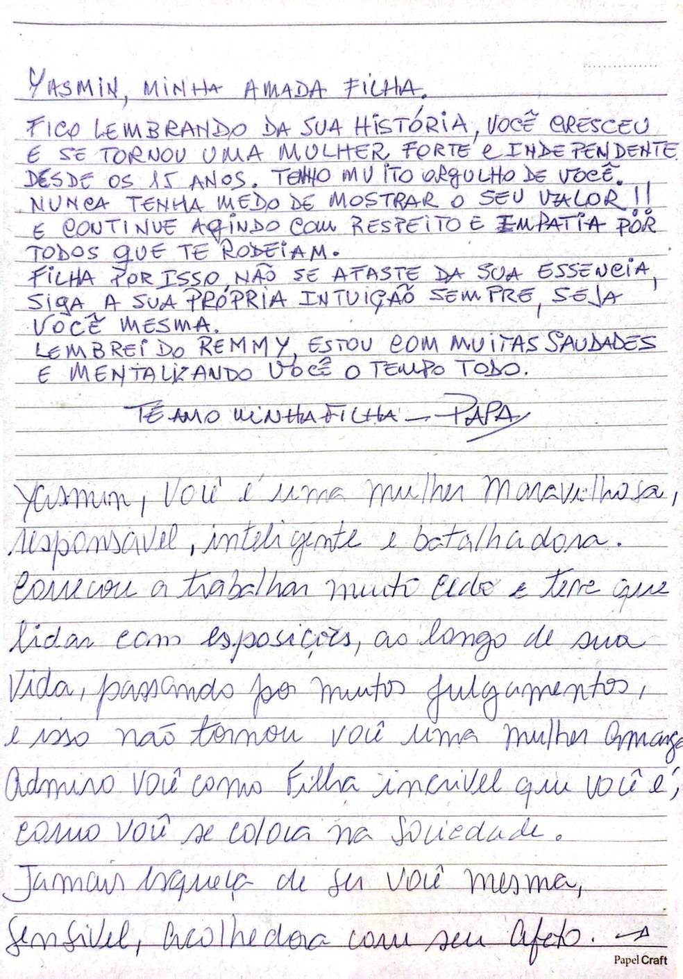 Pais de Yasmin escreveram carta para a sister; mensagem foi destruída no Sincerão — Foto: Globo