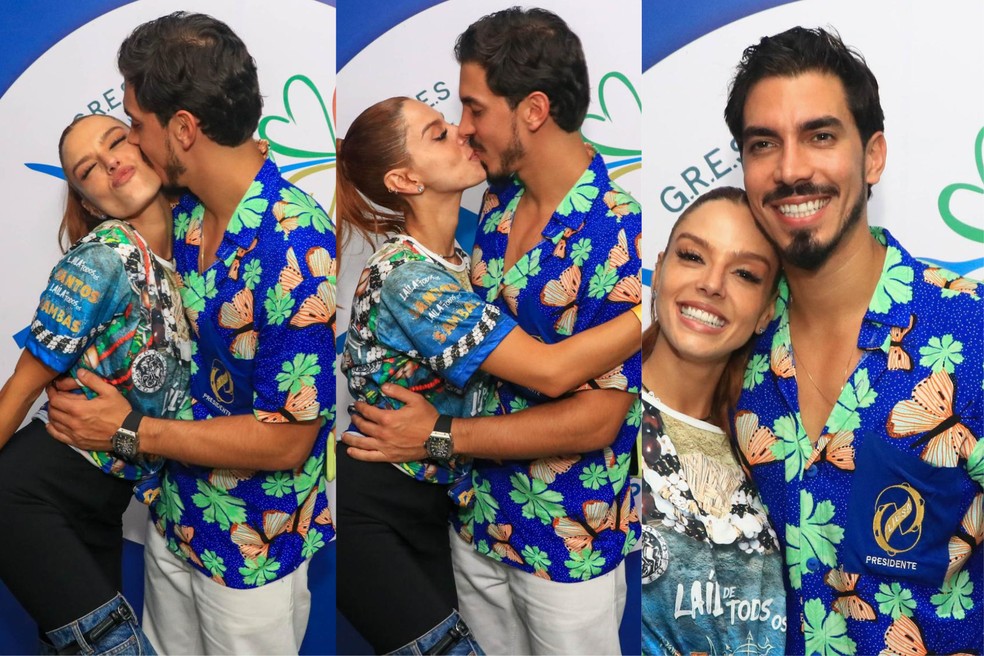 Giovanna Lancellotti e o noivo, Gabriel David, comemoram título da Beija-Flor — Foto: Brazil News