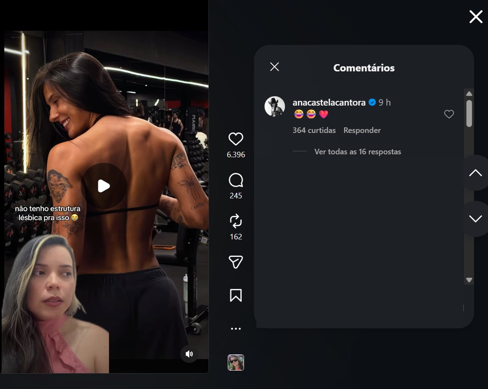 Fã diverte Ana Castela após repercutir vídeo de costas definidas — Foto: Reprodução Instagram