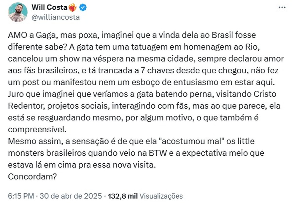 Sumiço' de Lady Gaga no Rio divide fãs da cantora nas redes