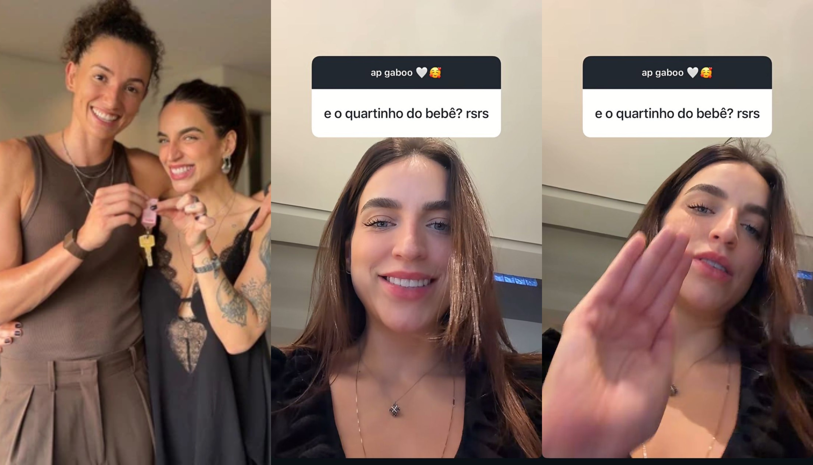 Casal de influenciadoras durante a mudança de apartamento