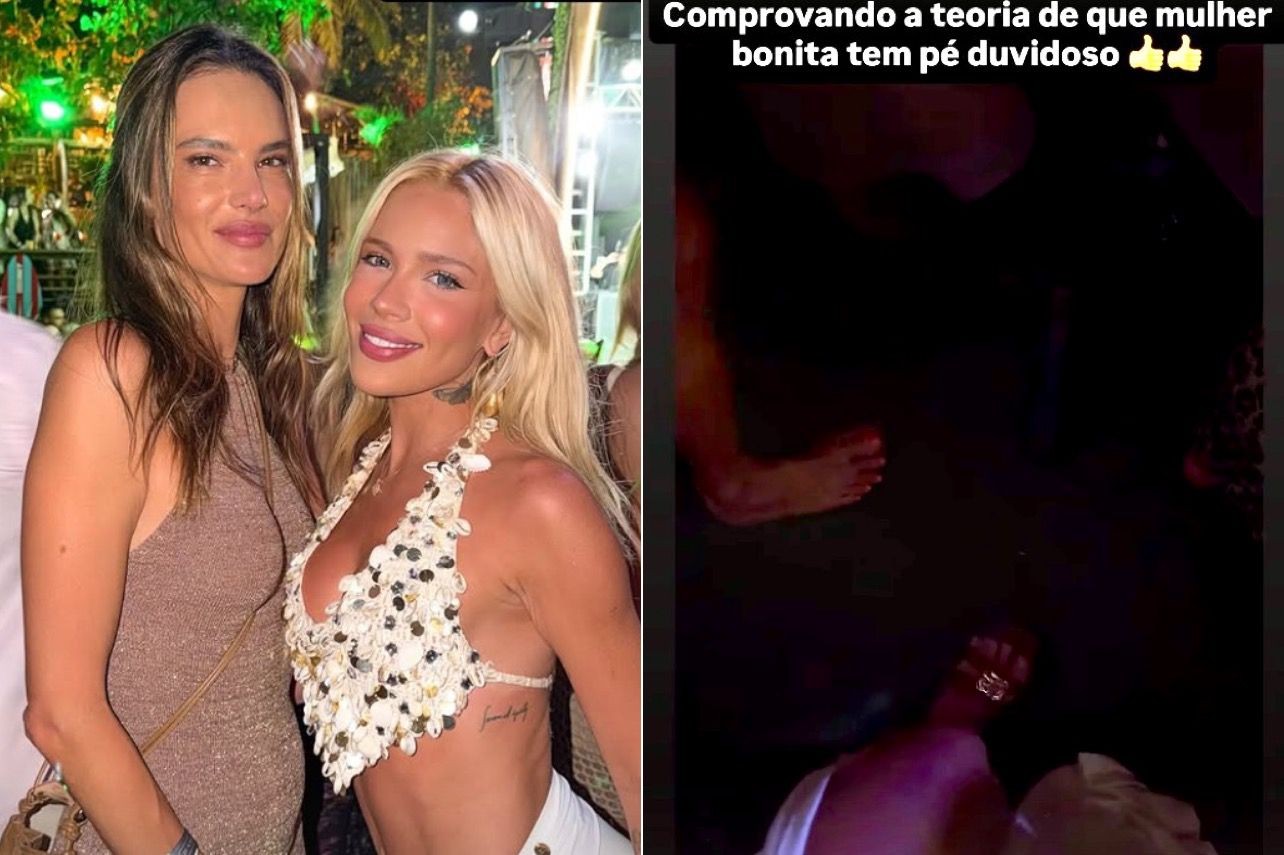 Karoline Lima 'flagra' pé de Alessandra Ambrosio e brinca sobre teoria: 'Mulher bonita tem pé duvidoso'