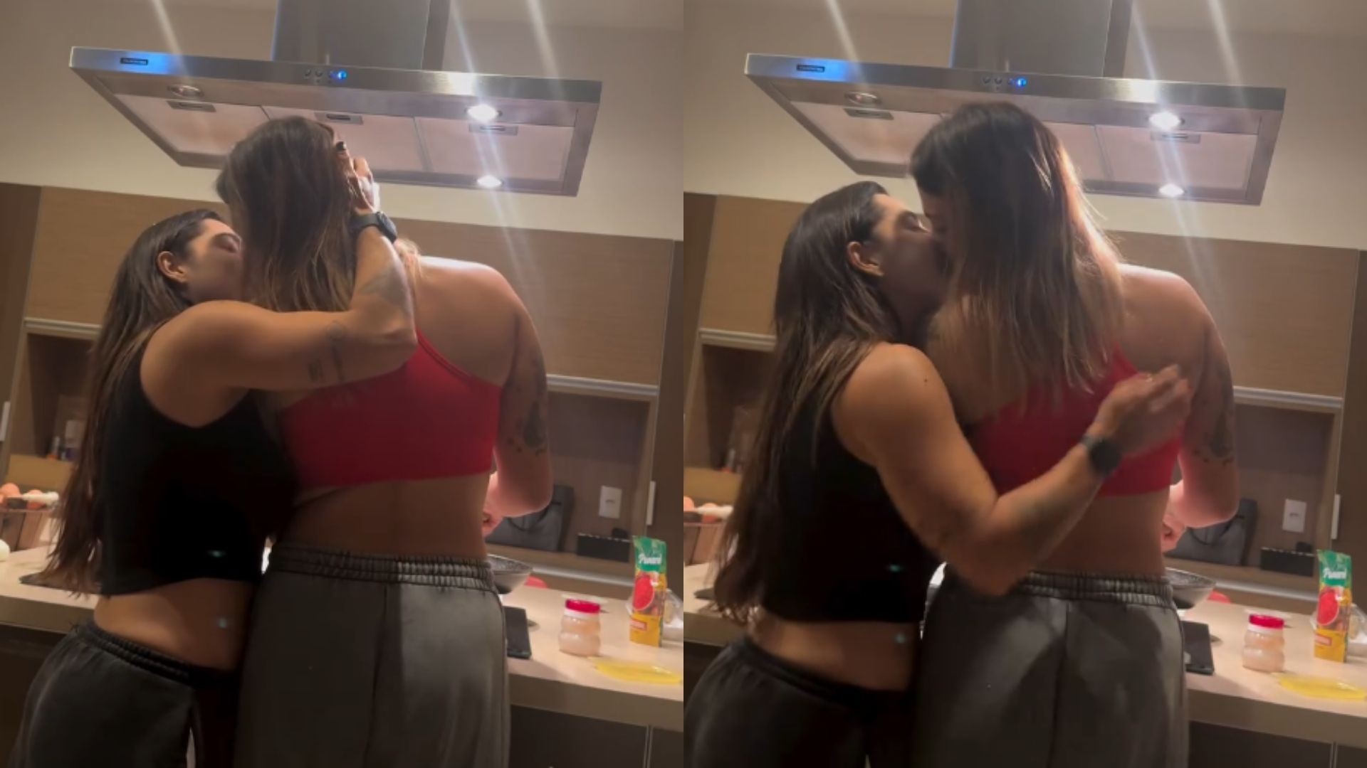 Lauana Prado e Tati Dias trocam beijos carinhosos enquanto cozinham juntas: 'Amo isso aqui'