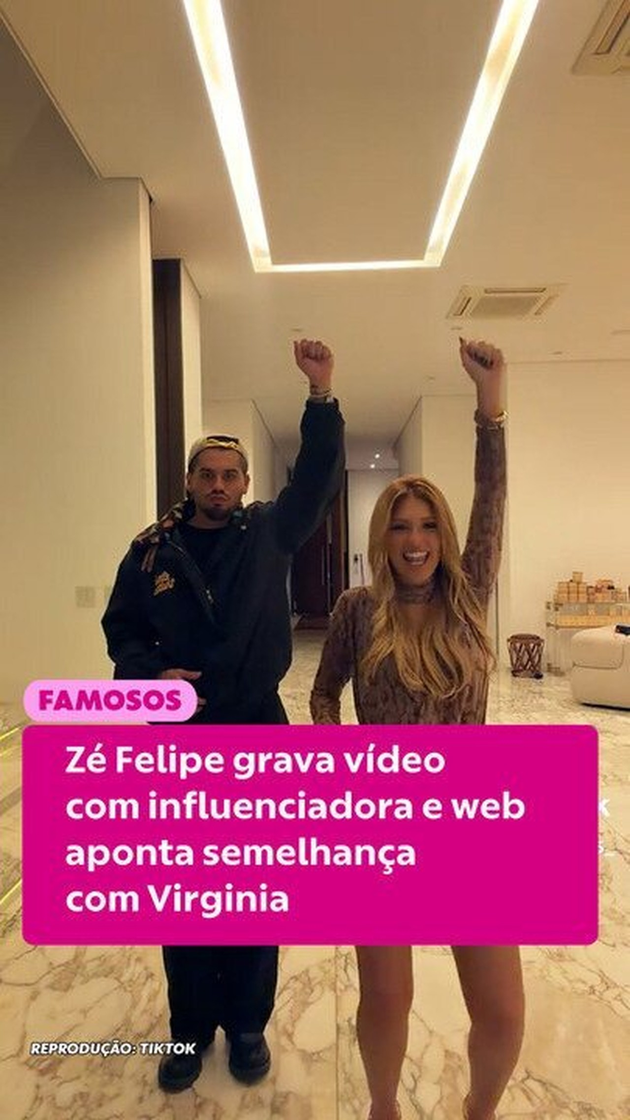 Zé Felipe grava vídeo com influenciadora e web aponta semelhança com Virginia: 'Idênticas'