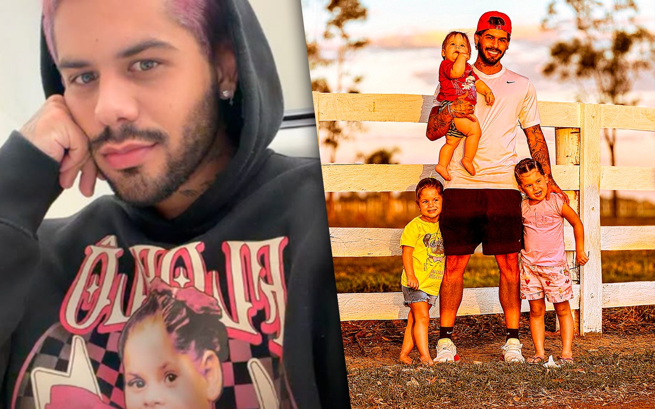 Longe dos filhos, Zé Felipe usa camisa com estampa de Maria Flor: 'Amo vocês'