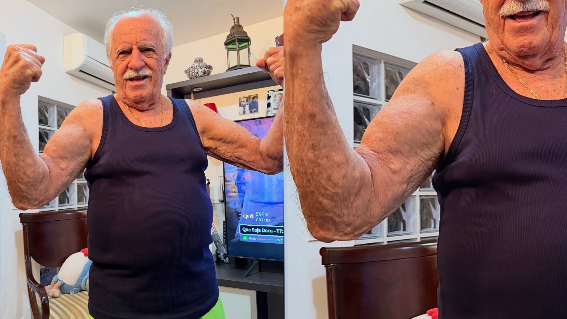 Ary Fontoura surpreende com braço definido aos 92 anos e brinca: 'O velhinho tá bonitão!'