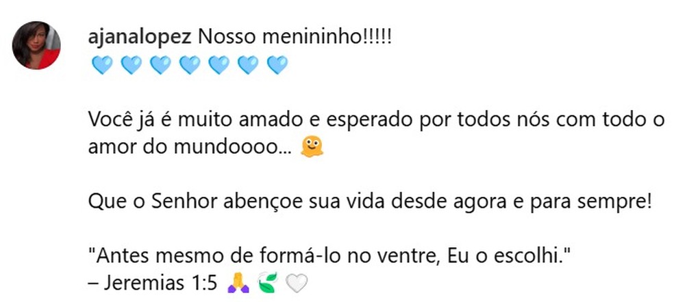 Seguidora celebra revelação do sexo do bebê de Gusta Stockler e Jani Lopes — Foto: Instagram