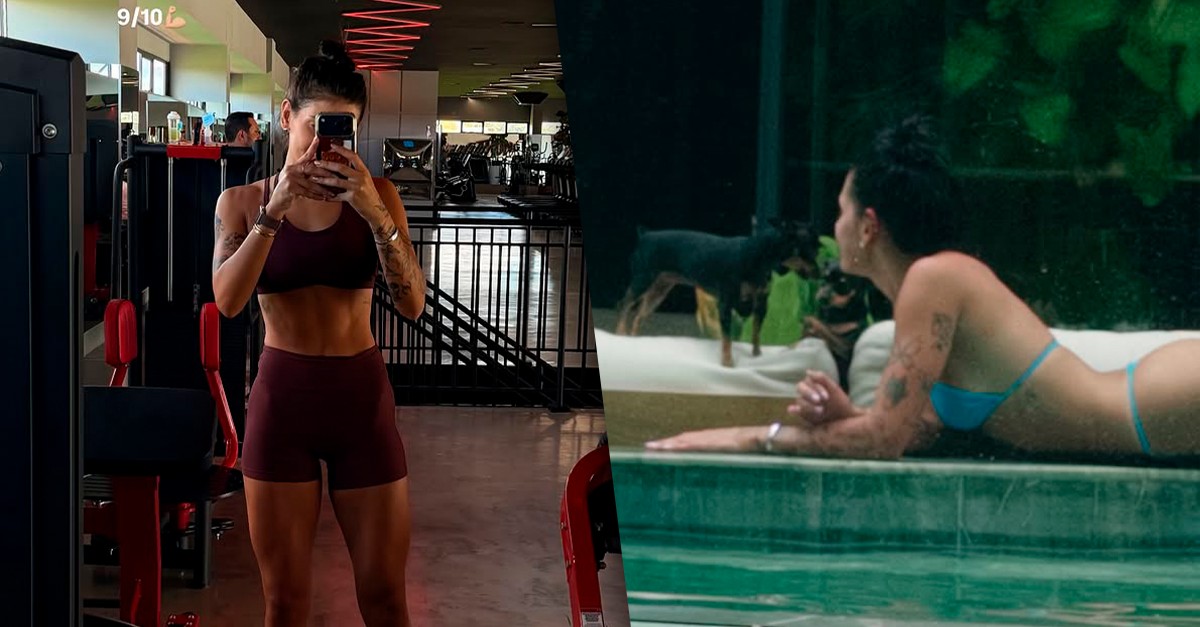 Ana Castela relaxa à beira da piscina após treino e brinca com cães da família