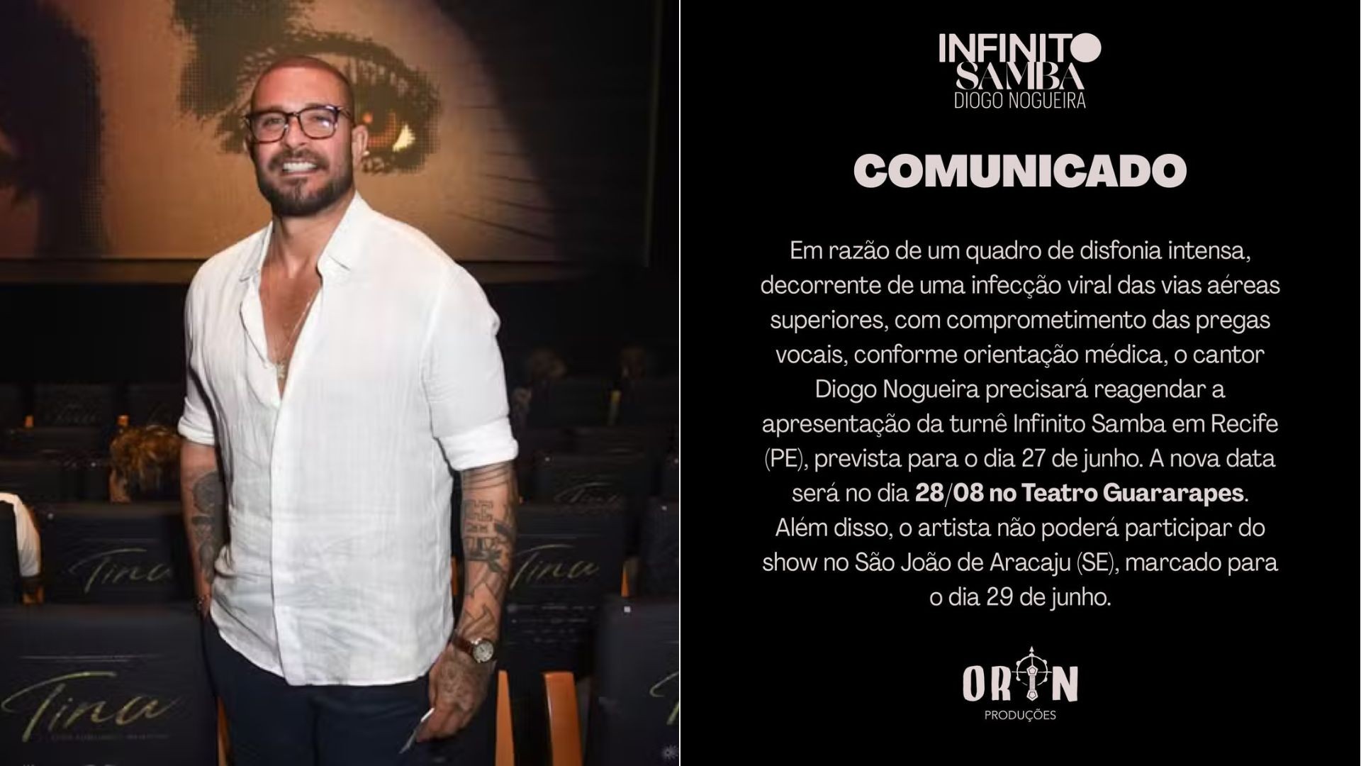 Diogo Nogueira adia show por motivos de saúde