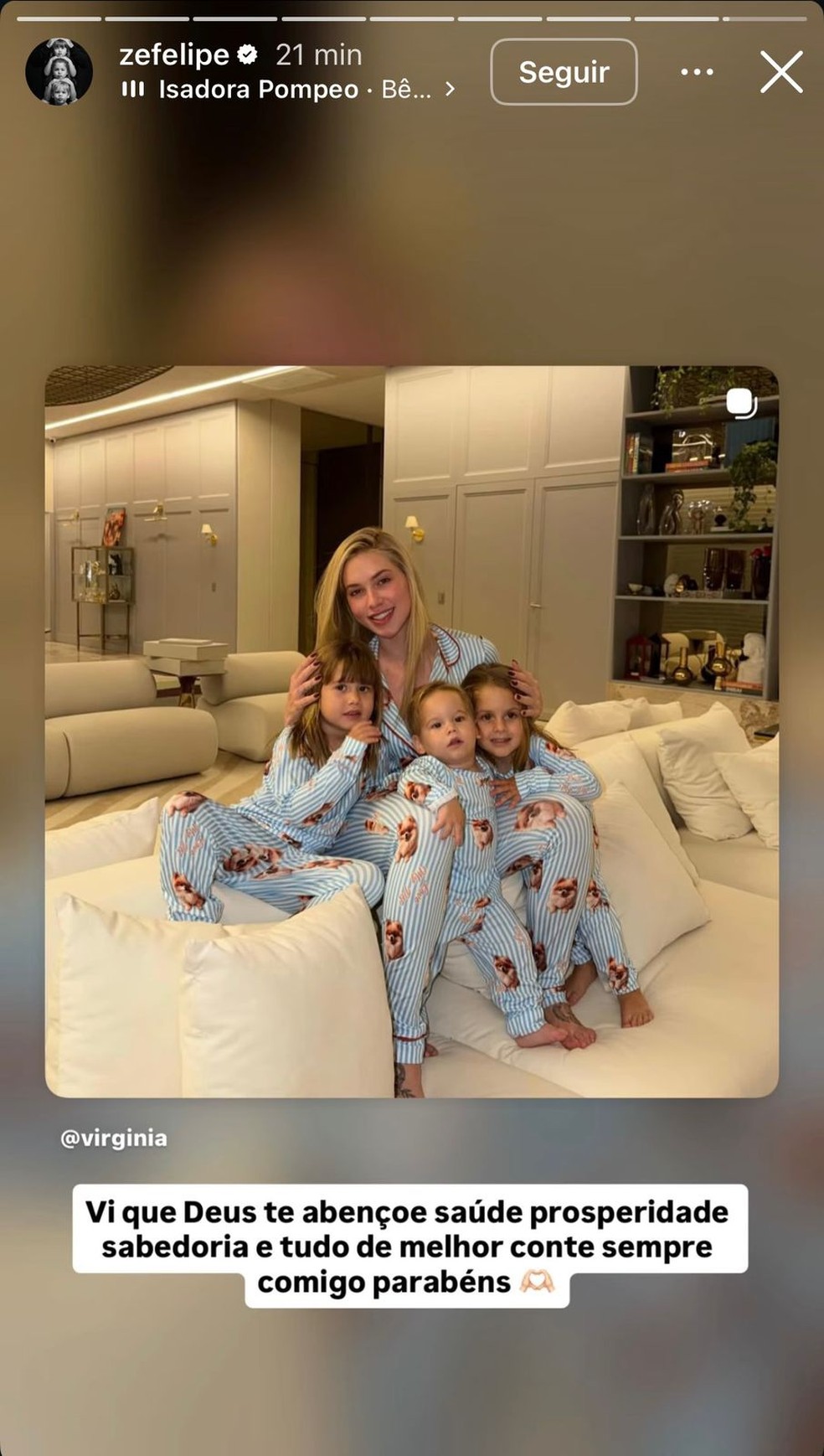 Zé Felipe parabeniza Virginia no aniversário — Foto: Reprodução do Instagram
