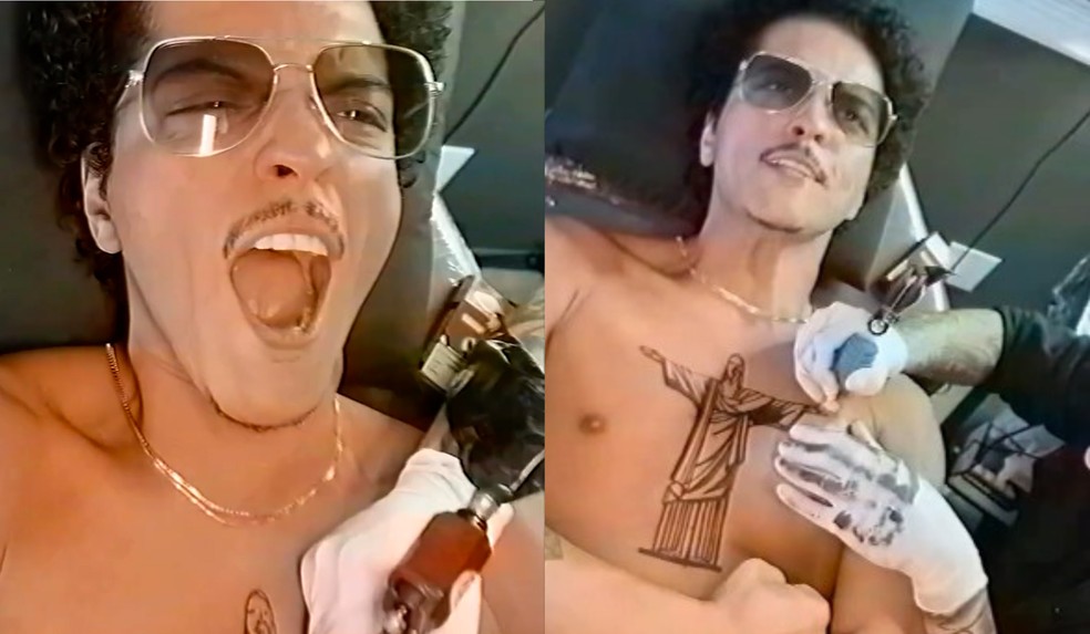 Bruno Mars aparece fazendo tatuagem do Cristo Redentor — Foto: Instagram