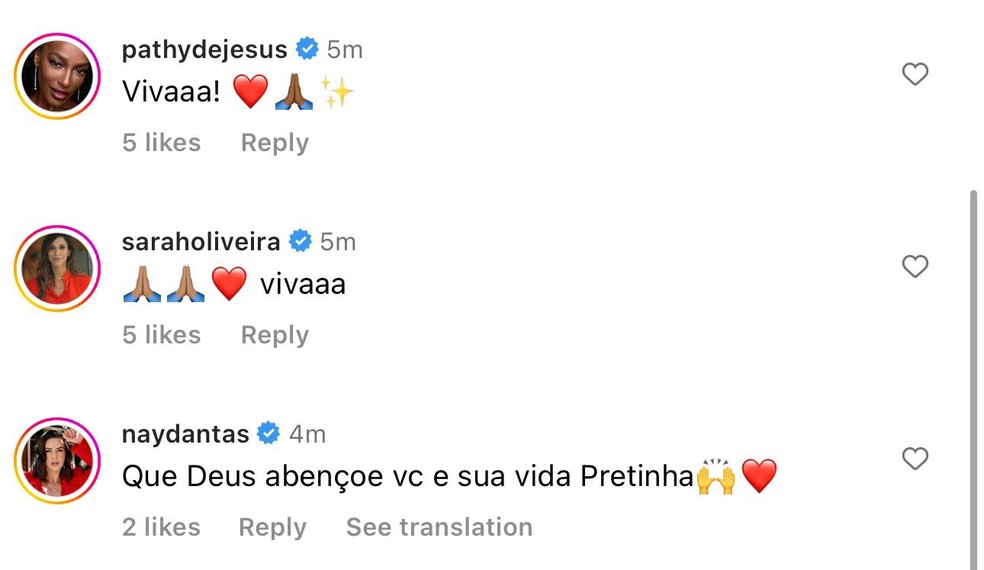 Famosos celebram alta hospitalar de Preta Gil — Foto: Reprodução/Instagram