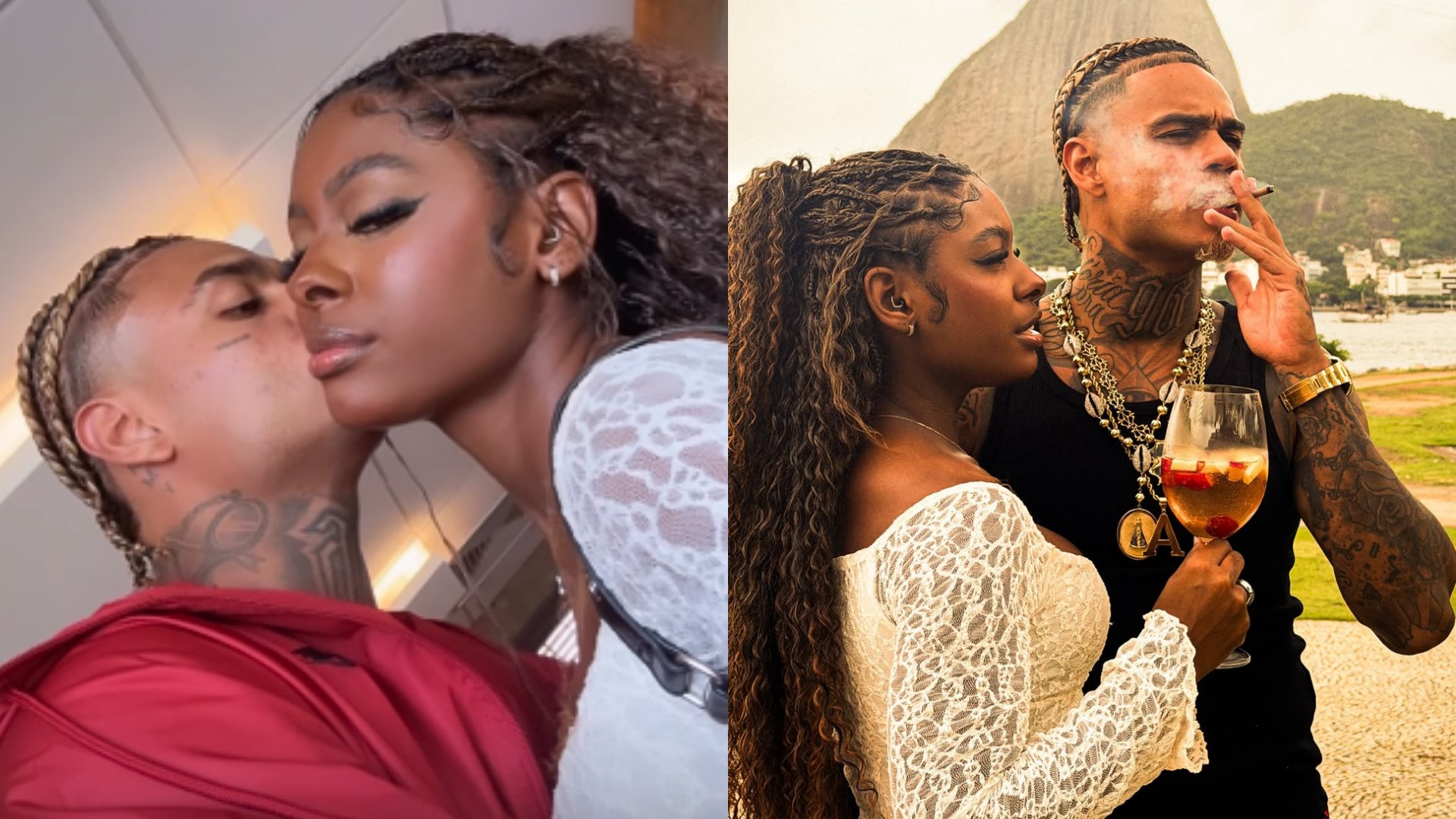 MC Cabelinho e Carol Macharethe trocam chamegos e beijinhos em clima de romance