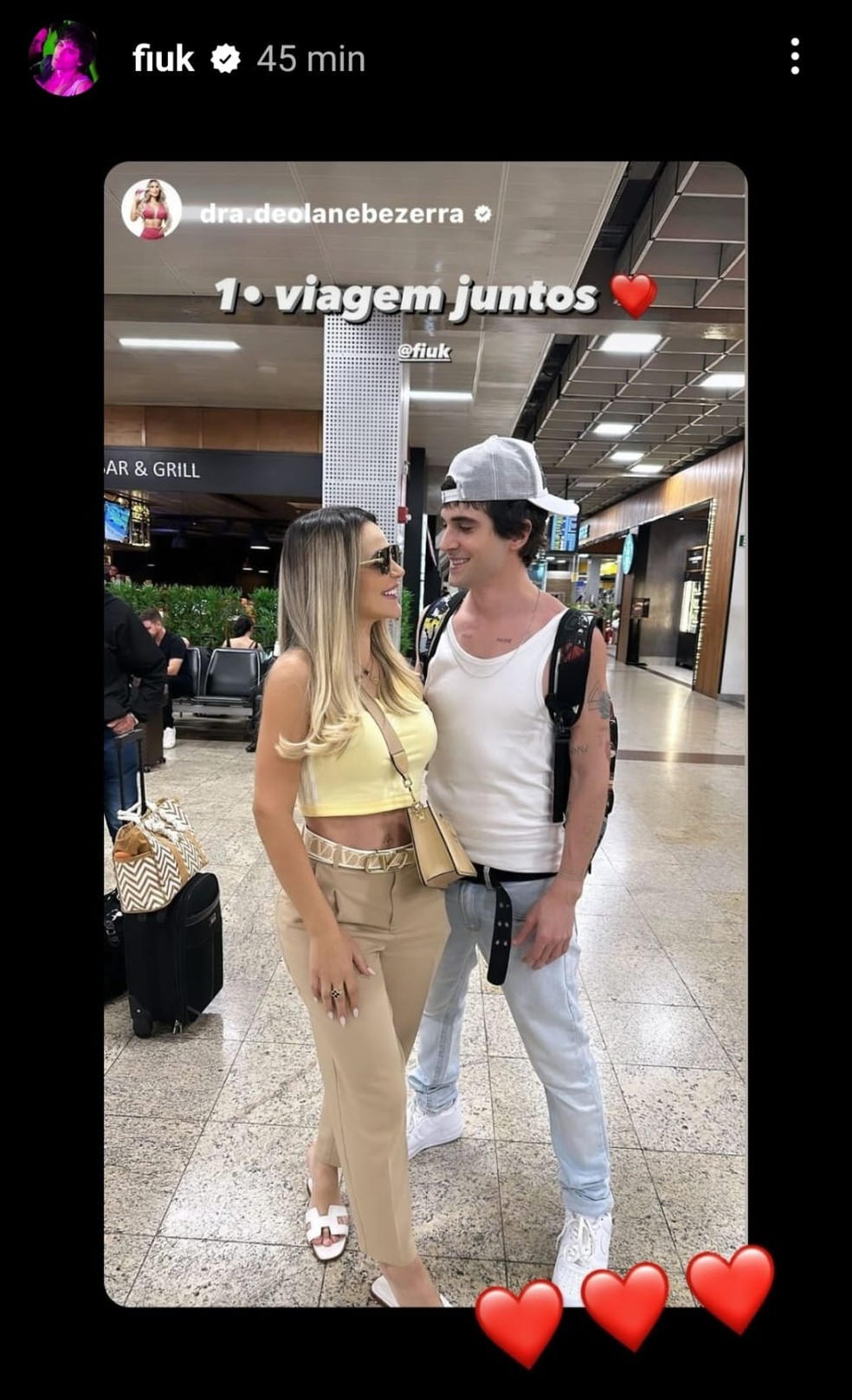 Fiuk e Deolane Bezerra fazem primeira viagem juntos — Foto: Instagram