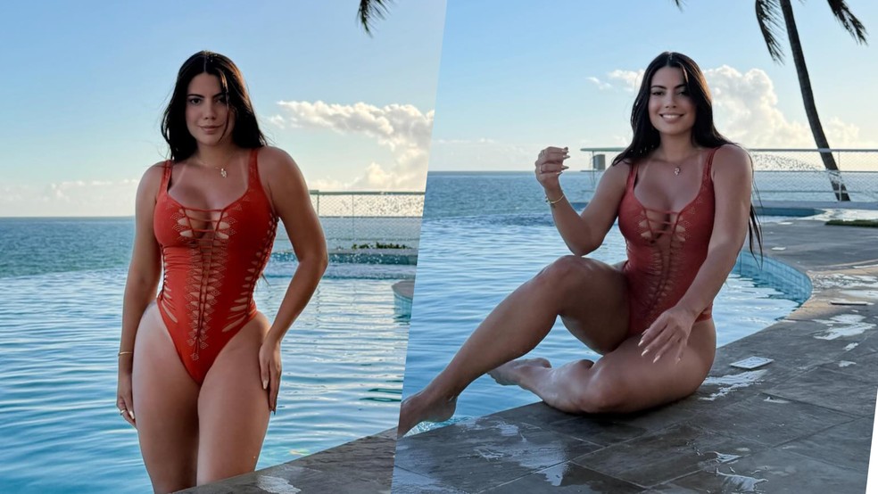 Fernanda Bande posa de maiô em praia de Salvador, Bahia — Foto: Reprodução/Instagram