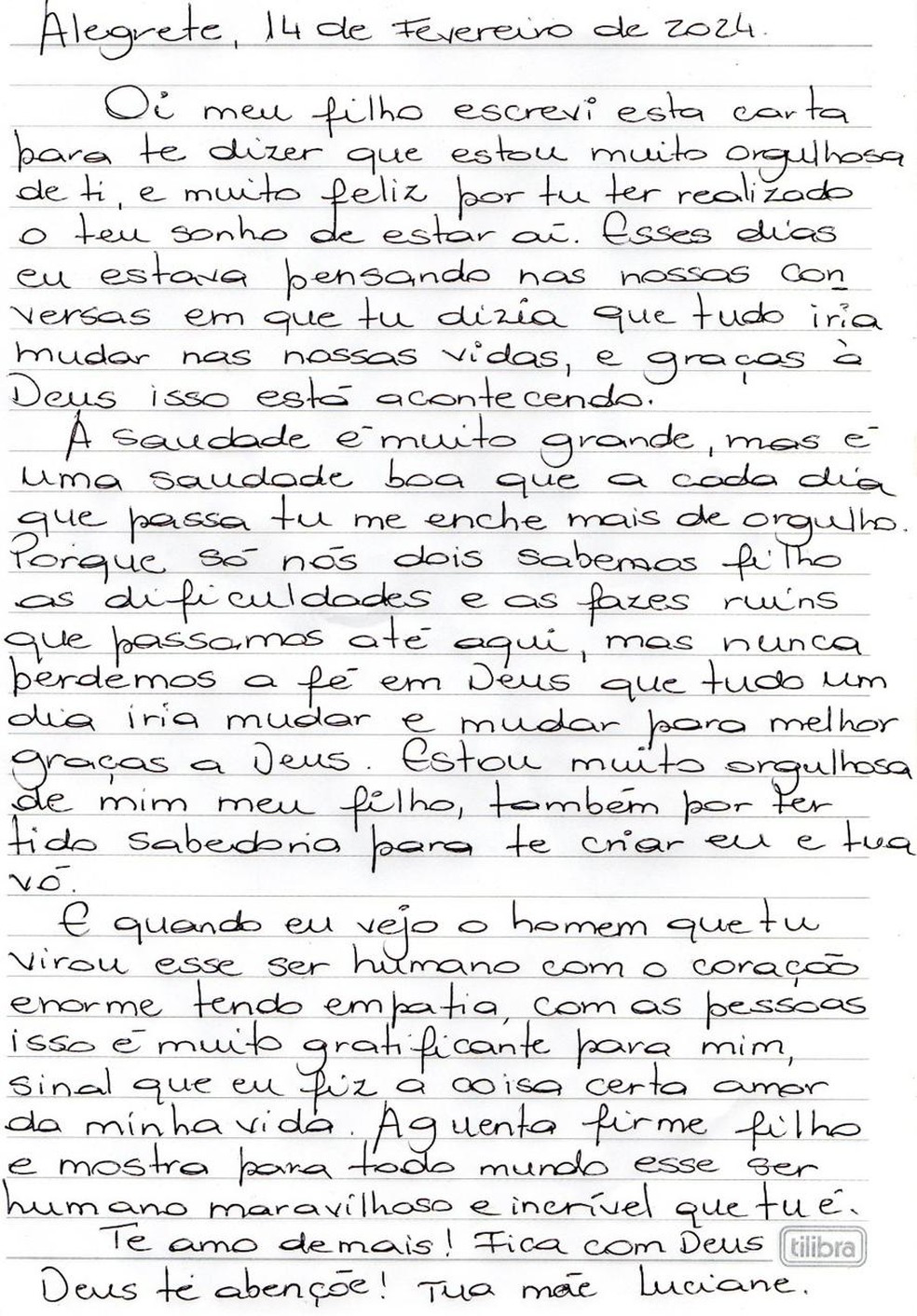 Mãe de Matteus, Luciane, escreveu a carta do emparedado que foi destruída no SIncerão do BBB 24 — Foto: Globo