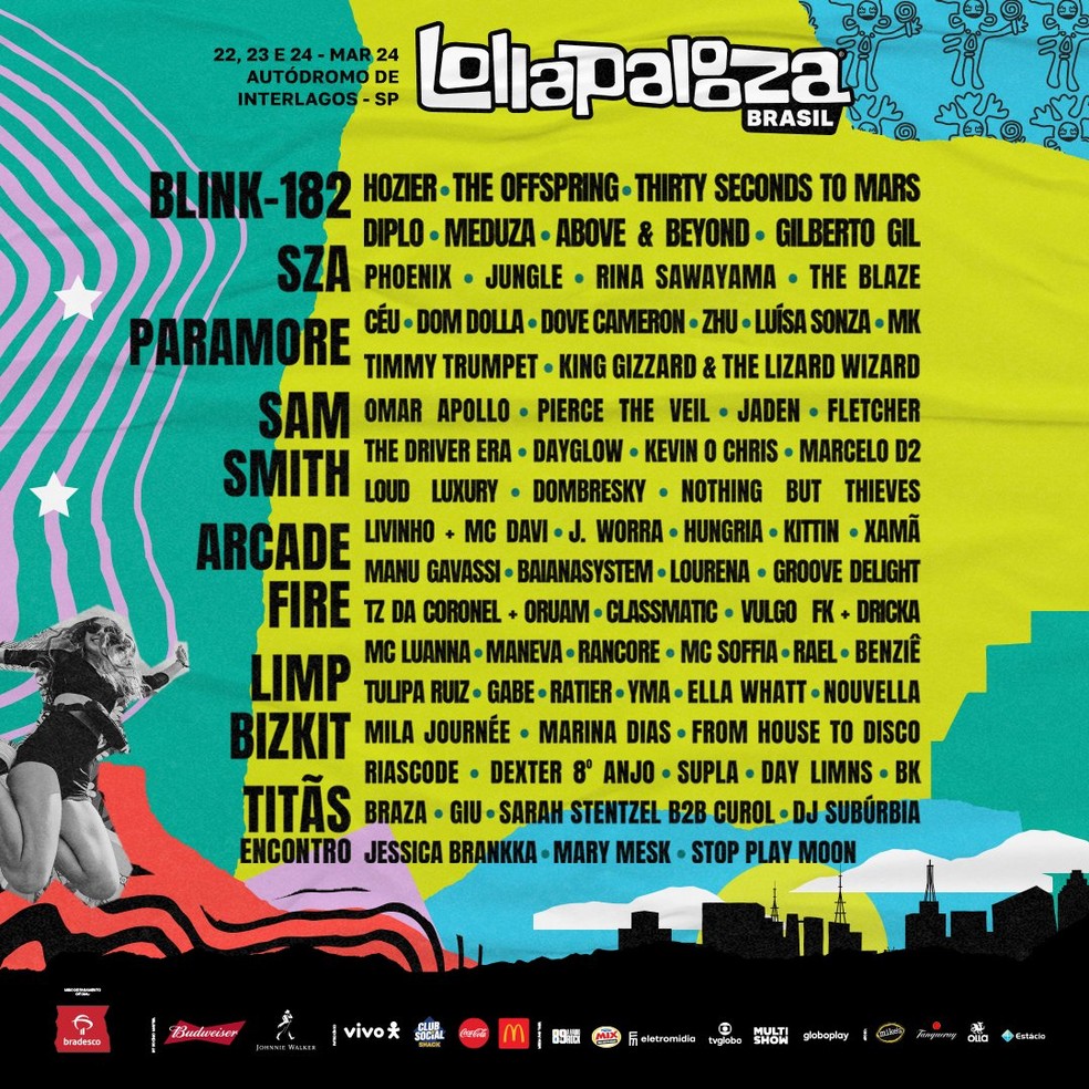 Lollapalooza 2024 anuncia lineup com Sam Smith, Paramore,